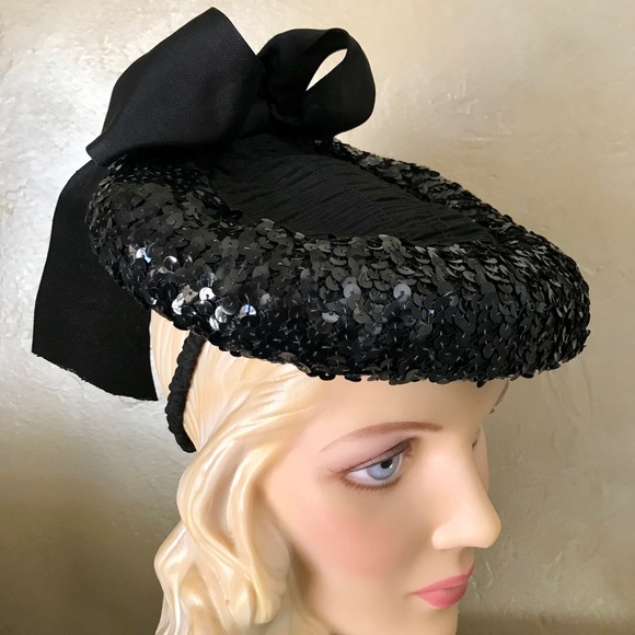 BREATHTAKING 1930s VINTAGE BLACK FABRIC AND SEQUIN HAT main image 4